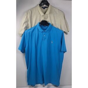 2 Polo Ralph Lauren Polo Shirt Classic Fit Casual Short Sleeve mens XXL Blue Tan